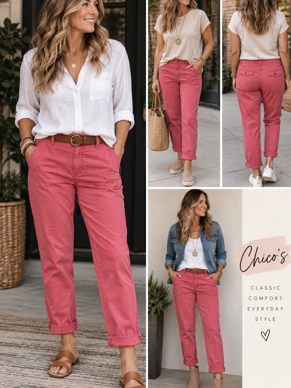 Chico's Classic Cotton Straight-Leg Jeans in Rose Pink